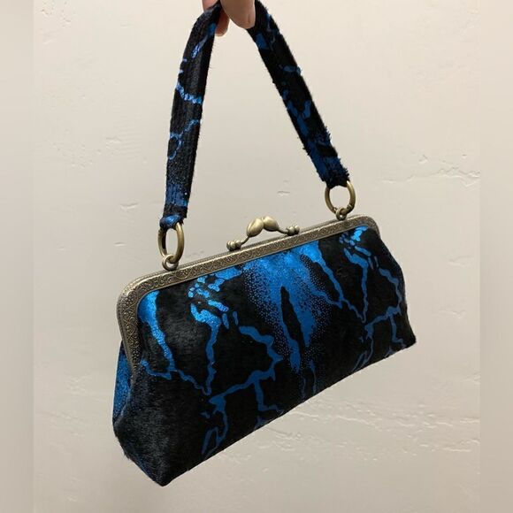 Handmade Real Hair-on Calf hide  Embossed Kisslock Clutch/Wristlet/Crossbody - Picture 10 of 16